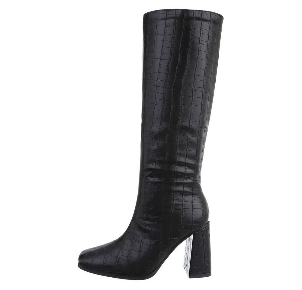 Ital-Design »Damen Elegant« Stiefel Blockabsatz High-Heel Stiefel in Schwarz