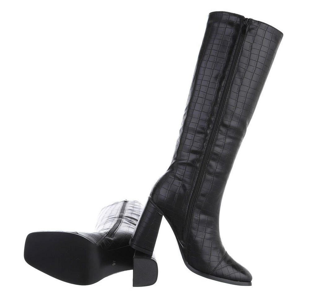 Ital-Design »Damen Elegant« Stiefel Blockabsatz High-Heel Stiefel in Schwarz