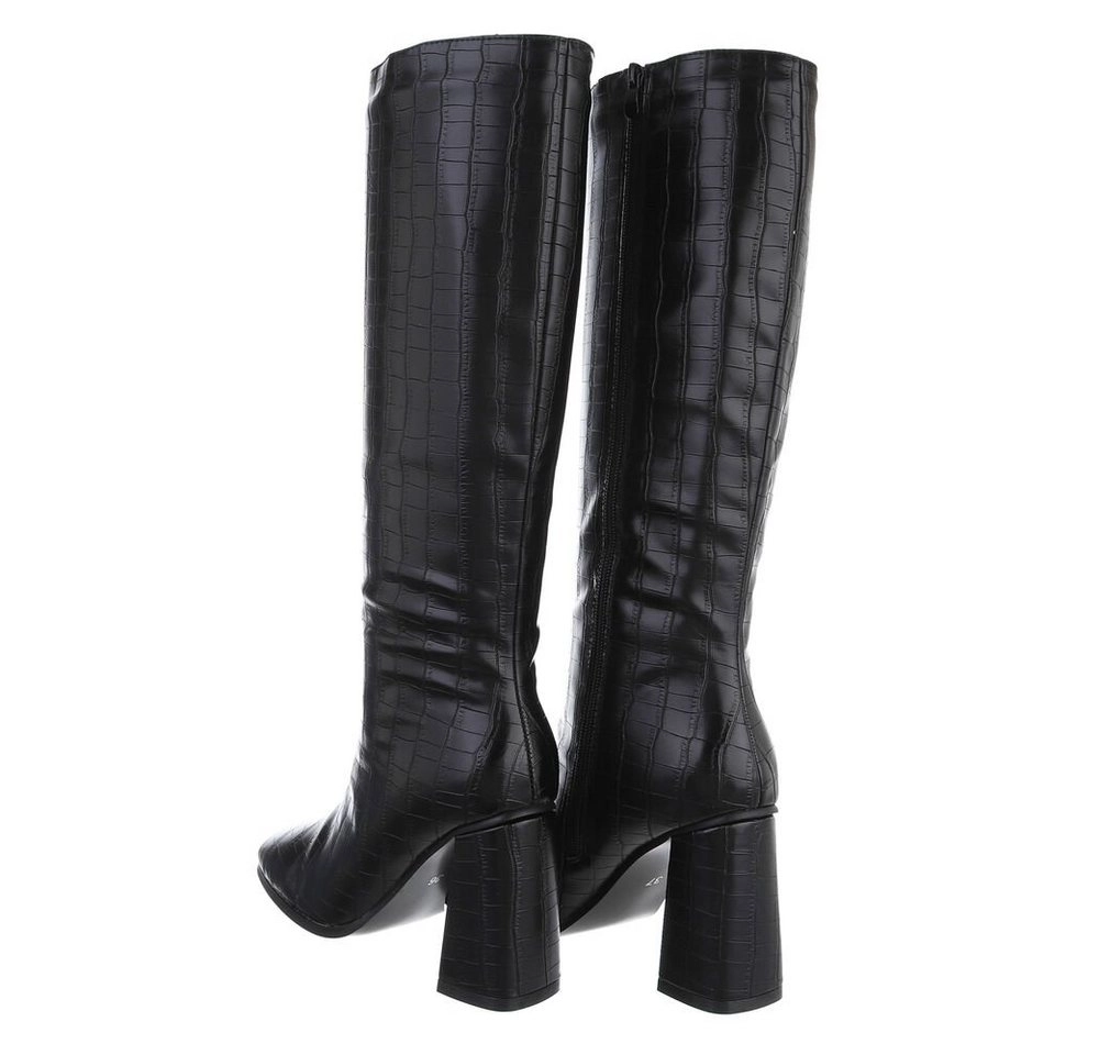 Ital-Design »Damen Elegant« Stiefel Blockabsatz High-Heel Stiefel in Schwarz