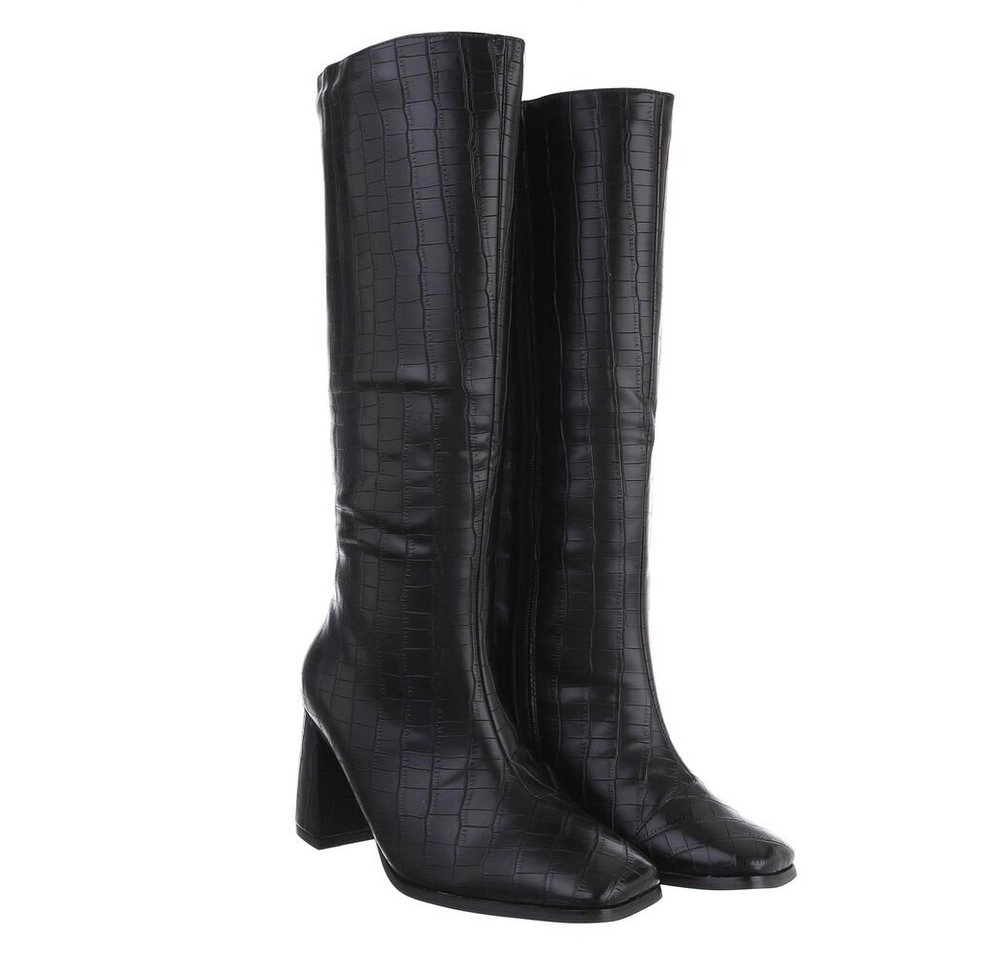 Ital-Design »Damen Elegant« Stiefel Blockabsatz High-Heel Stiefel in Schwarz