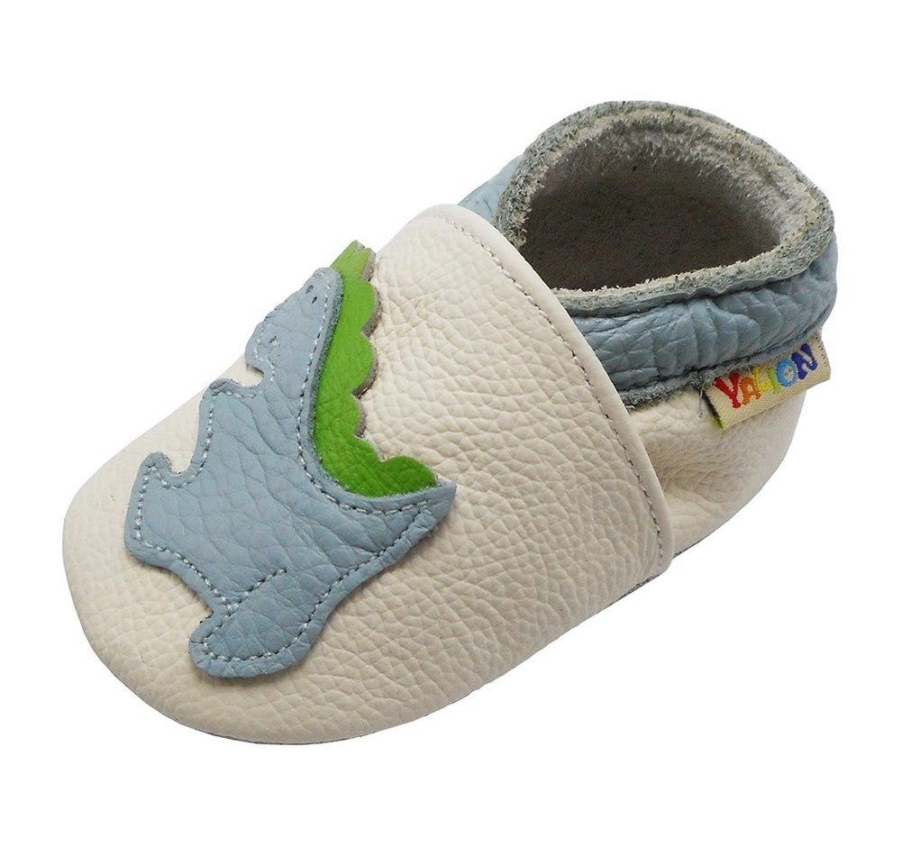 Yalion »Weiche Leder Lauflernschuhe Hausschuhe Lederpuschen Dino Weiß 100% Leder« Krabbelschuh