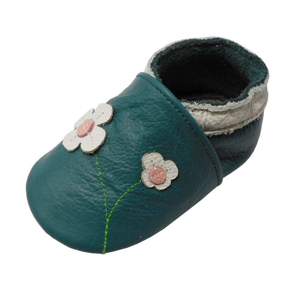 Yalion »Weiche Leder Krabbelschuhe Lauflernschuhe Hausschuhe Lederpuschen 2-Blumen Türkis 100% Leder« Krabbelschuh