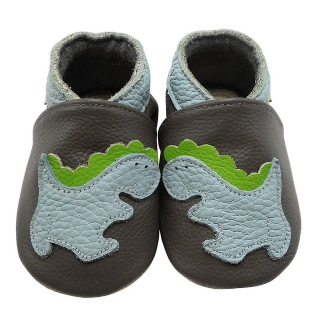 Yalion »Weiche Leder Krabbelschuhe Lauflernschuhe Hausschuhe Lederpuschen Dinosaurier Grau 100% Leder« Krabbelschuh