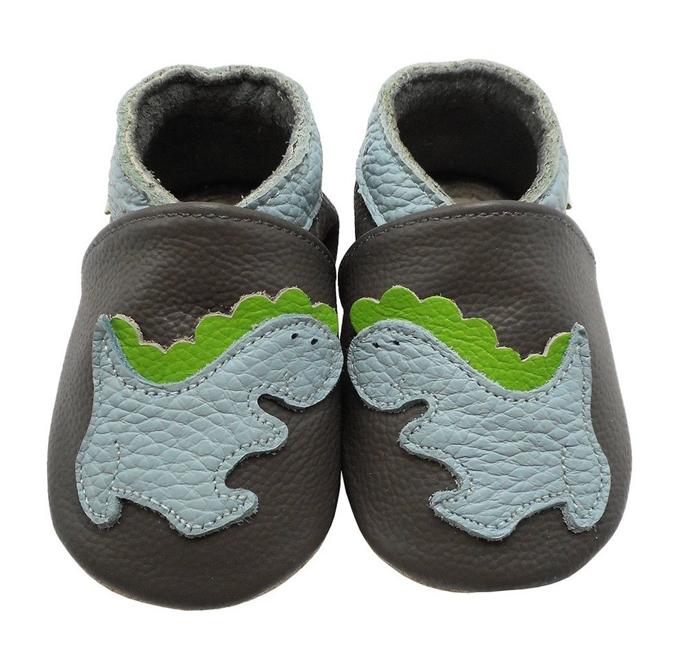 Yalion »Weiche Leder Krabbelschuhe Lauflernschuhe Hausschuhe Lederpuschen Dinosaurier Grau 100% Leder« Krabbelschuh