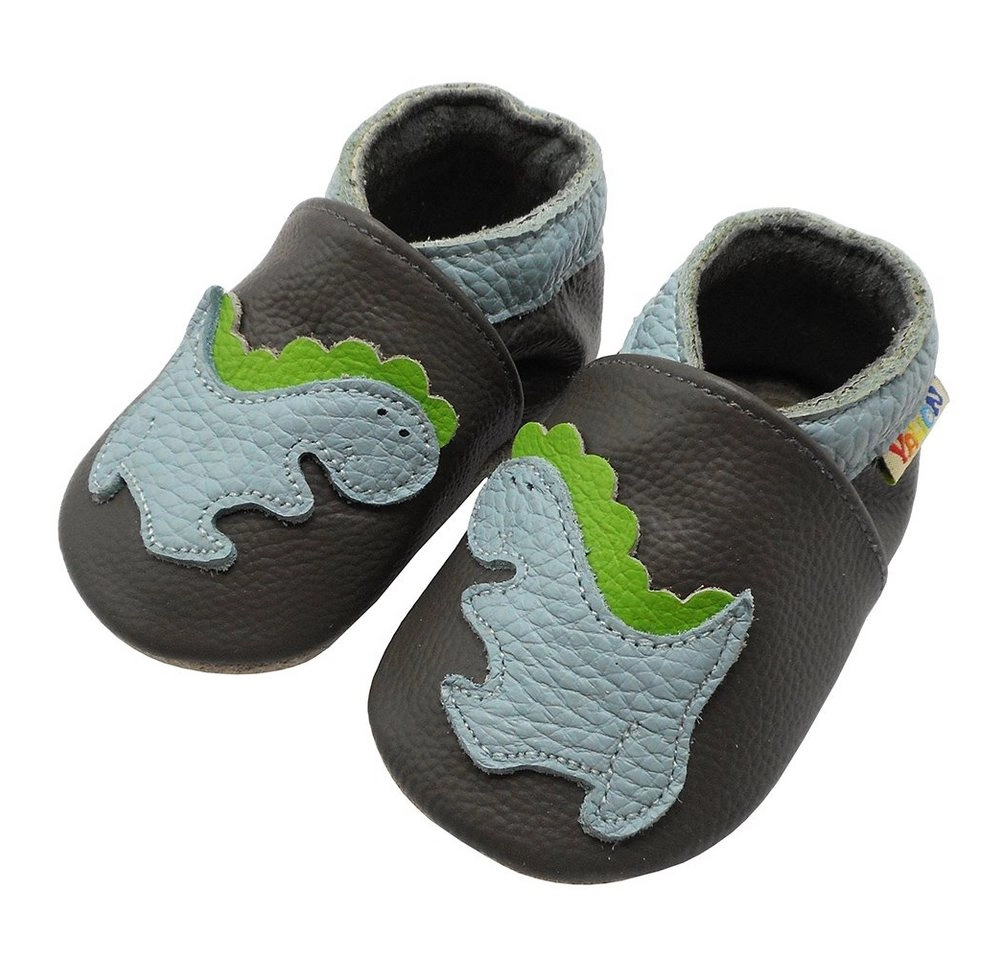 Yalion »Weiche Leder Krabbelschuhe Lauflernschuhe Hausschuhe Lederpuschen Dinosaurier Grau 100% Leder« Krabbelschuh