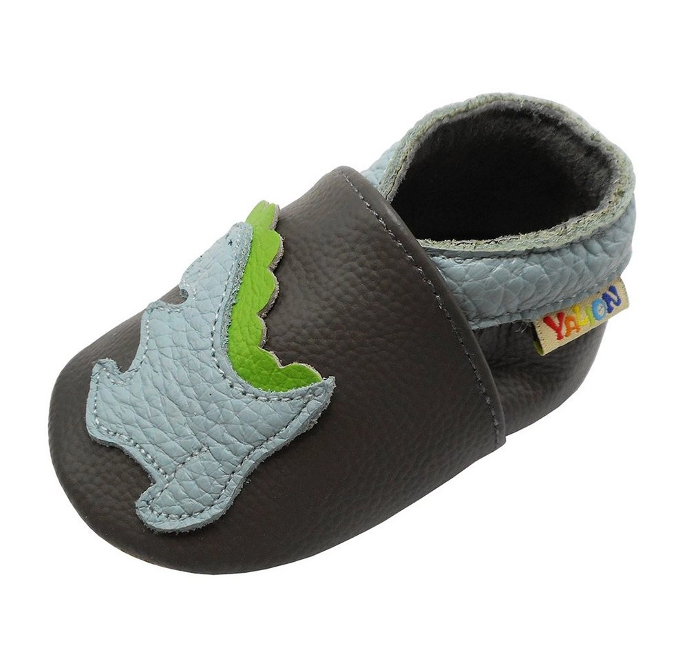 Yalion »Weiche Leder Krabbelschuhe Lauflernschuhe Hausschuhe Lederpuschen Dinosaurier Grau 100% Leder« Krabbelschuh