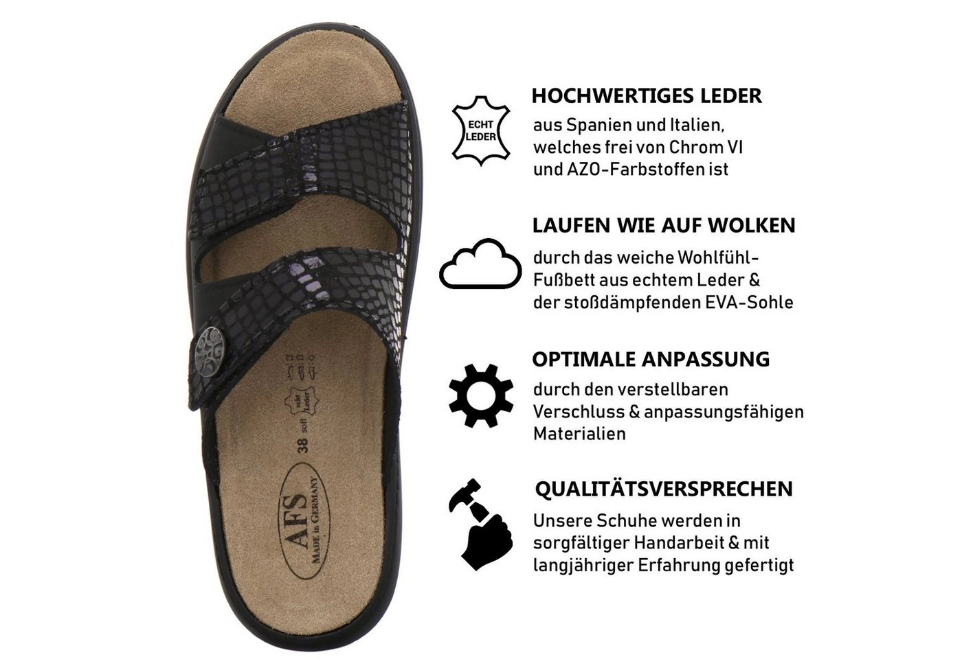 AFS-Schuhe »2808« Pantolette für Damen aus Leder mit Wechselfußbett, Made in Germany