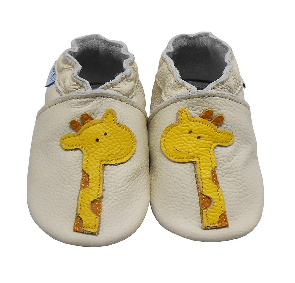 Yalion »Weiche Leder Lauflernschuhe Hausschuhe Lederpuschen Giraffe Weiss 100% Leder« Krabbelschuh