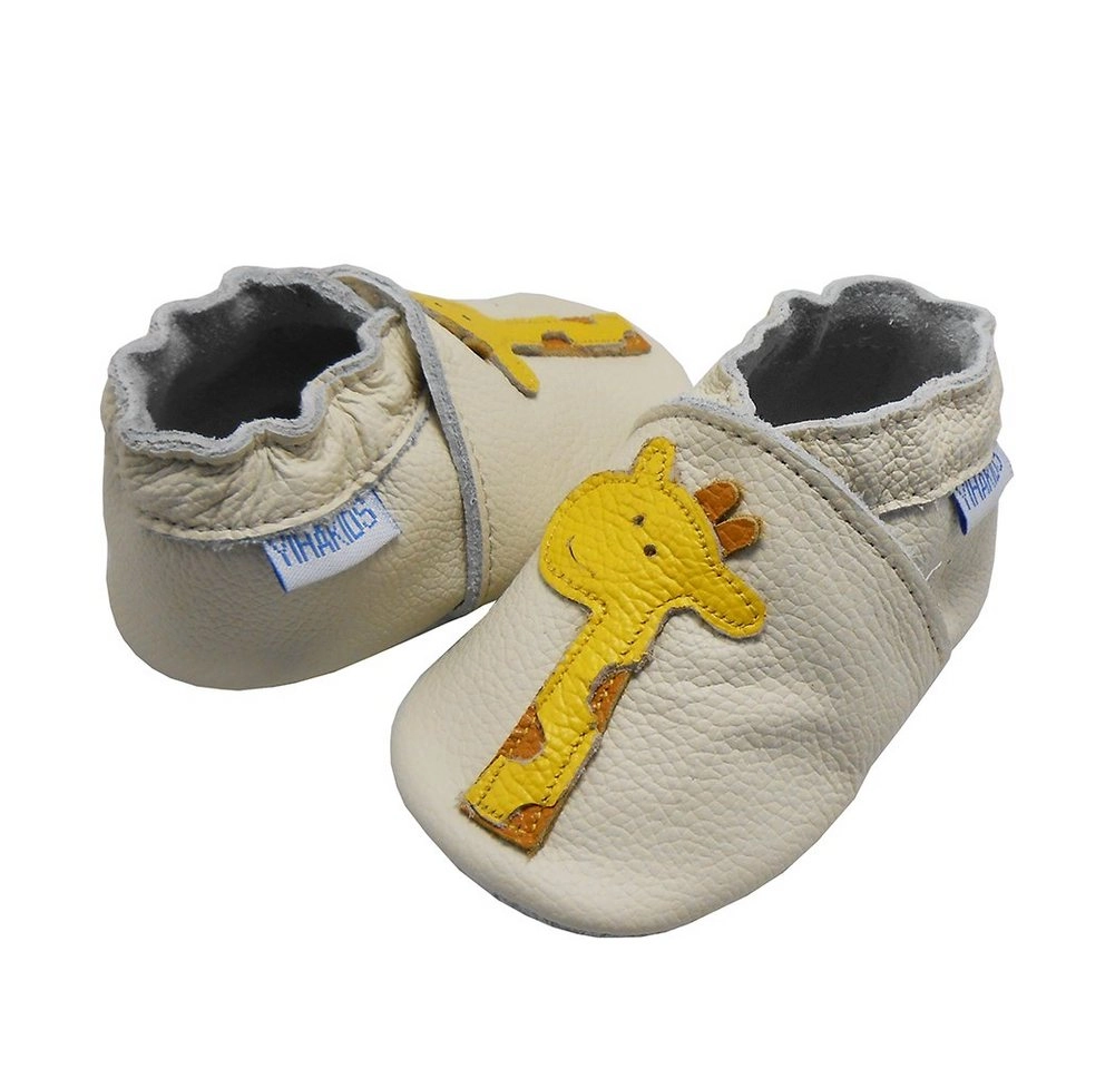 Yalion »Weiche Leder Lauflernschuhe Hausschuhe Lederpuschen Giraffe Weiss 100% Leder« Krabbelschuh