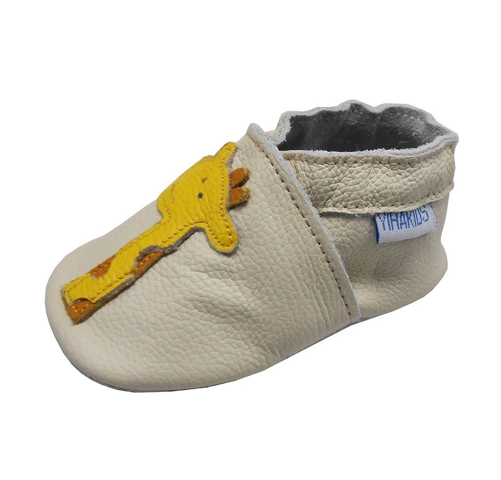 Yalion »Weiche Leder Lauflernschuhe Hausschuhe Lederpuschen Giraffe Weiss 100% Leder« Krabbelschuh