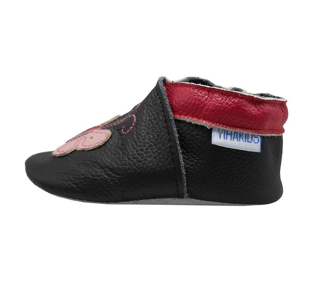 Yalion »Weiche Leder Lauflernschuhe Hausschuhe Lederpuschen Schmetterling Schwarz 100% Leder« Krabbelschuh