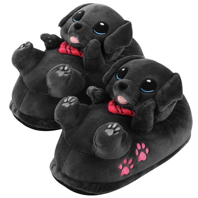 Corimori »Tier Pantoffeln für Erwachsene Einheitsgröße 34-44« Plüsch Hausschuhe Buddy der Labrador, (Schwarz) - Witzige, lustige Tier-Hausschuhe, Kinder, Erwachsene, Jungen, Mädchen, Damen, Herren, Plüsch