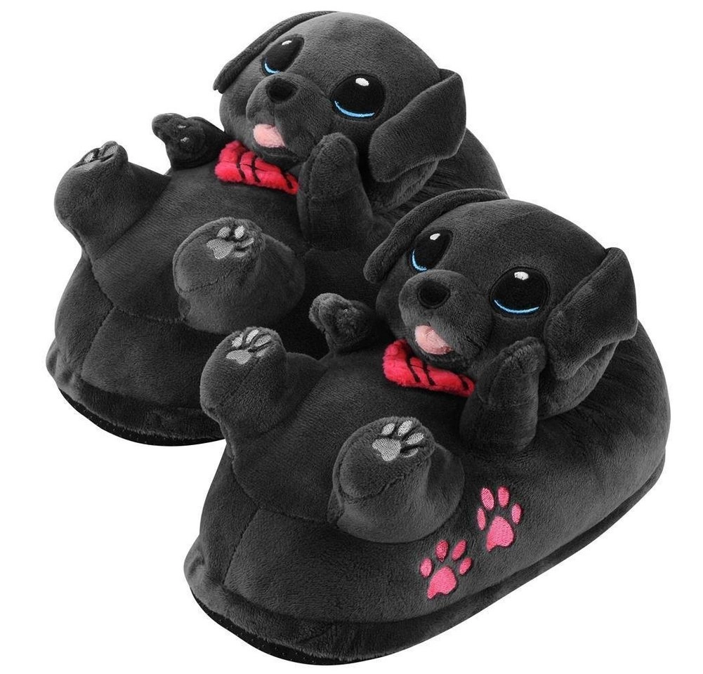 Corimori »Tier Pantoffeln für Erwachsene Einheitsgröße 34-44« Plüsch Hausschuhe Buddy der Labrador, (Schwarz) - Witzige, lustige Tier-Hausschuhe, Kinder, Erwachsene, Jungen, Mädchen, Damen, Herren, Plüsch