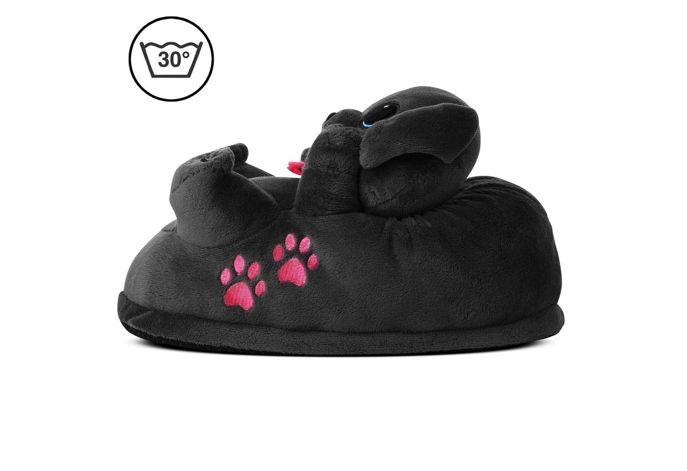 Corimori »Tier Pantoffeln für Erwachsene Einheitsgröße 34-44« Plüsch Hausschuhe Buddy der Labrador, (Schwarz) - Witzige, lustige Tier-Hausschuhe, Kinder, Erwachsene, Jungen, Mädchen, Damen, Herren, Plüsch