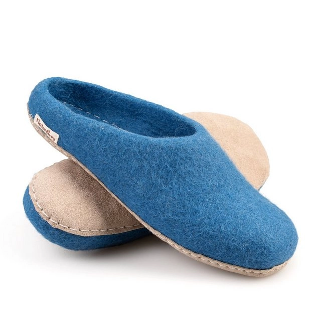 naturling »Filz Damen Slipper mit bequemer Ledersohle« Hausschuh für schmale Füße