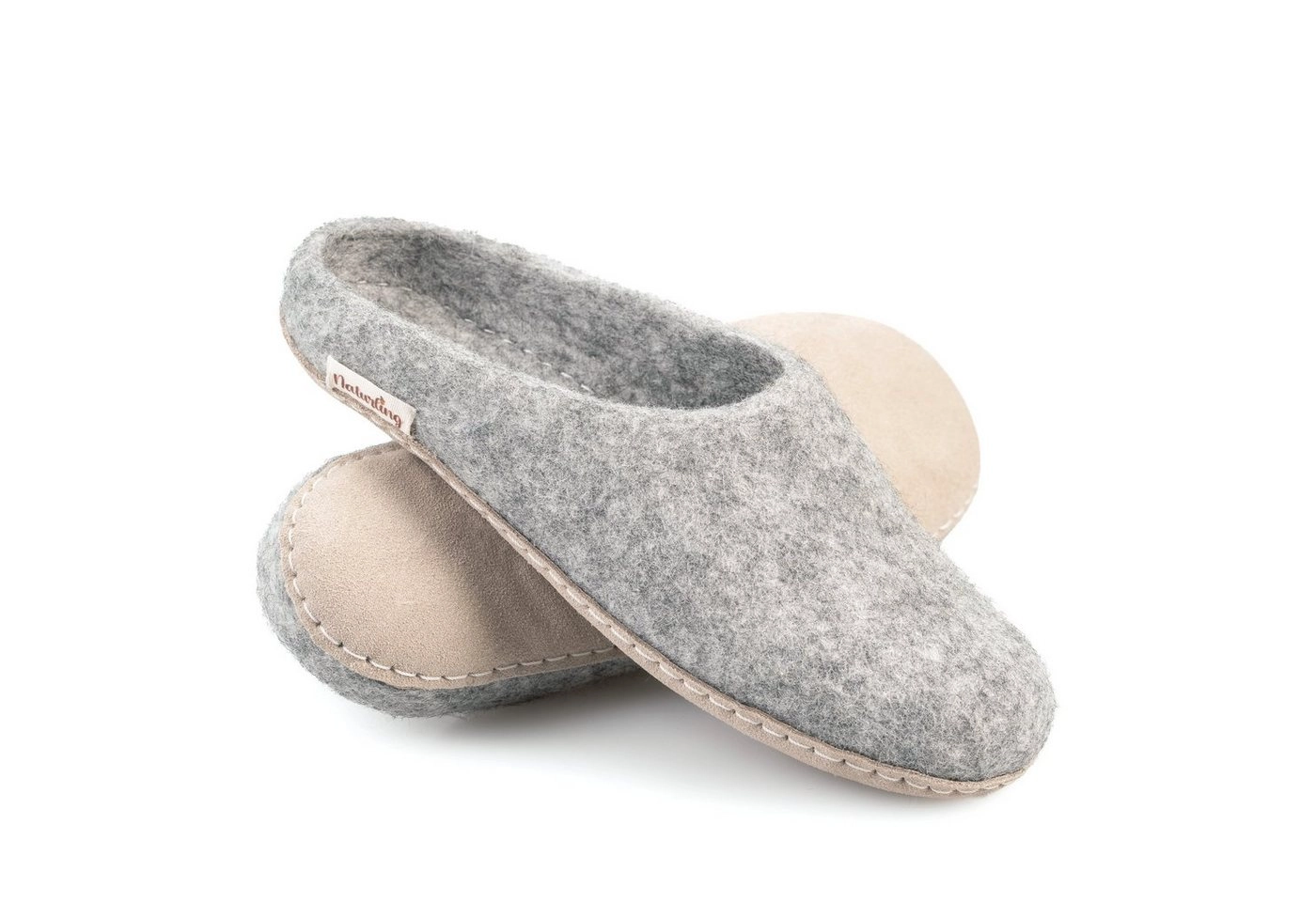 naturling »Filz Damen Slipper mit bequemer Ledersohle« Hausschuh für schmale Füße