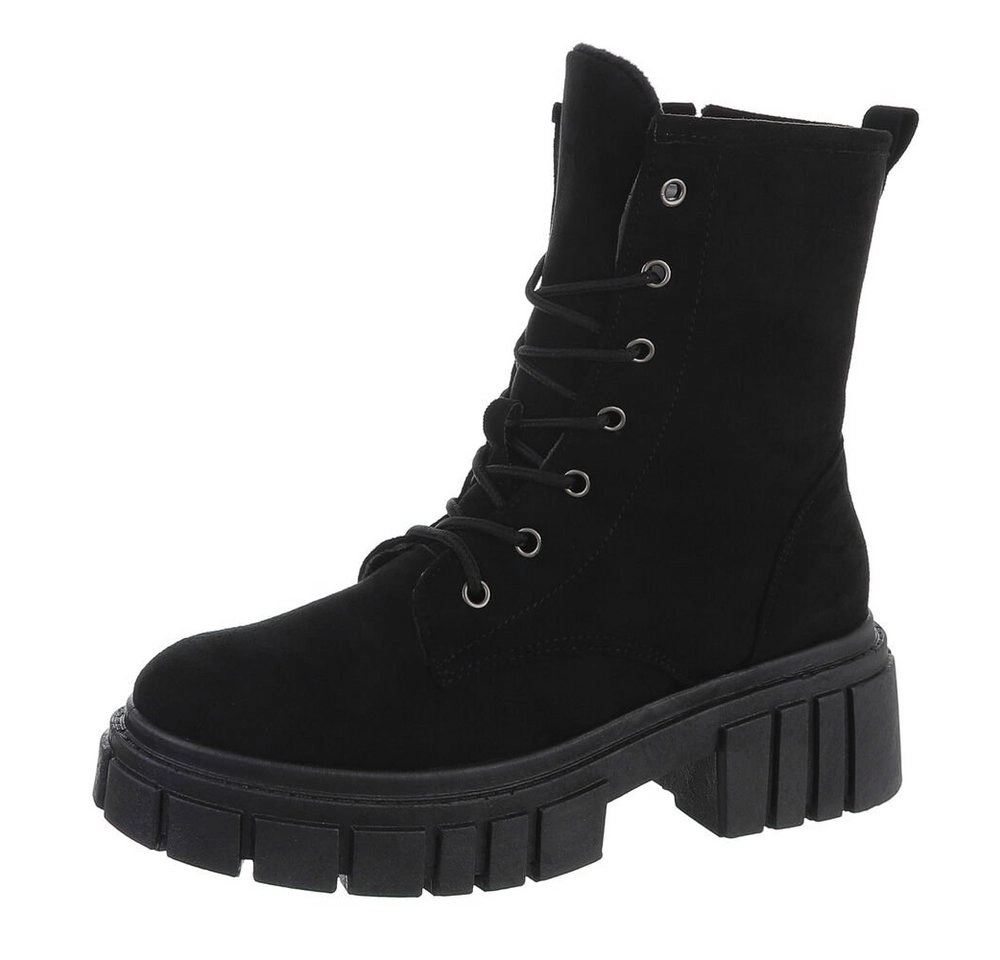 Ital-Design »Damen Schnürschuhe Freizeit« Stiefelette Blockabsatz Plateaustiefeletten in Schwarz