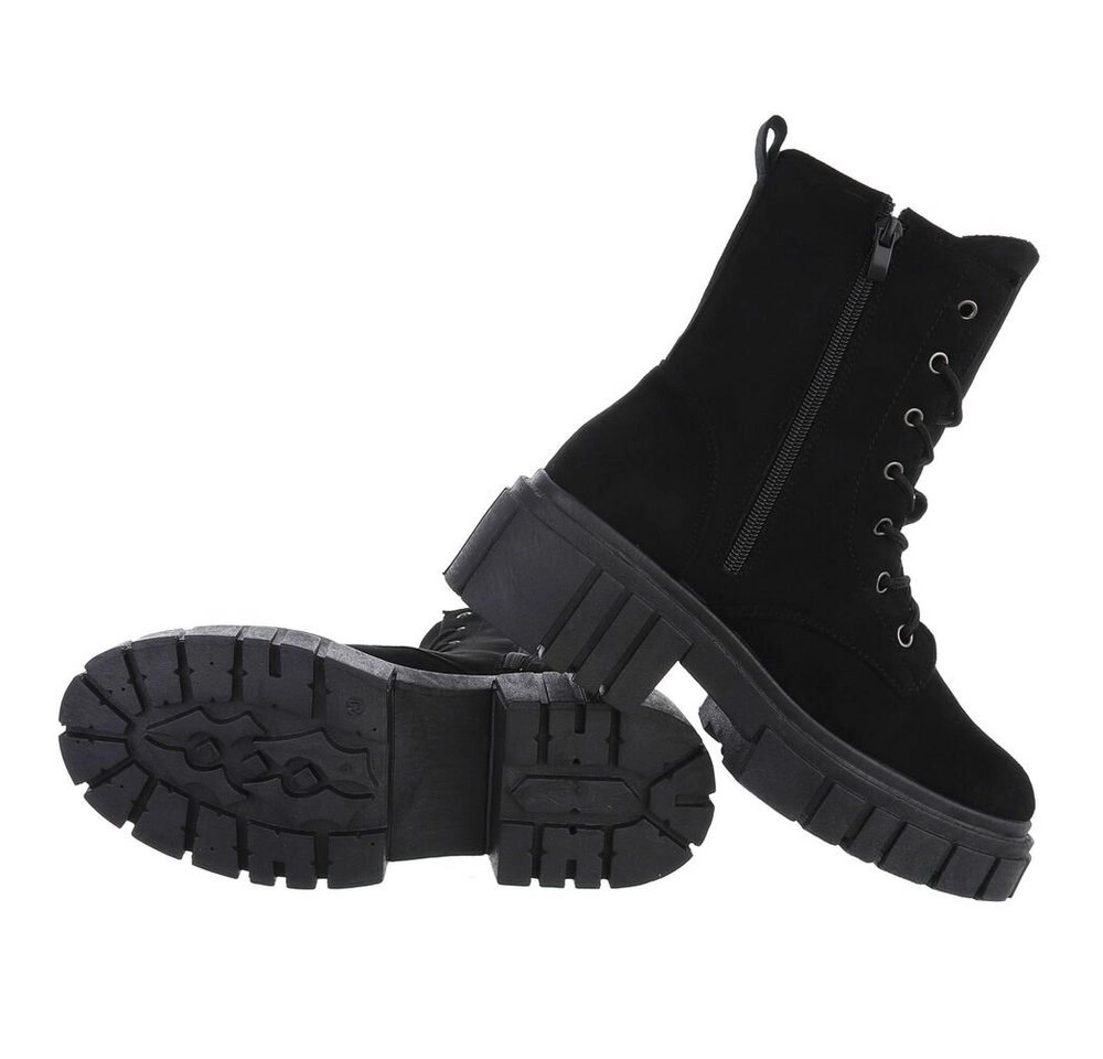 Ital-Design »Damen Schnürschuhe Freizeit« Stiefelette Blockabsatz Plateaustiefeletten in Schwarz