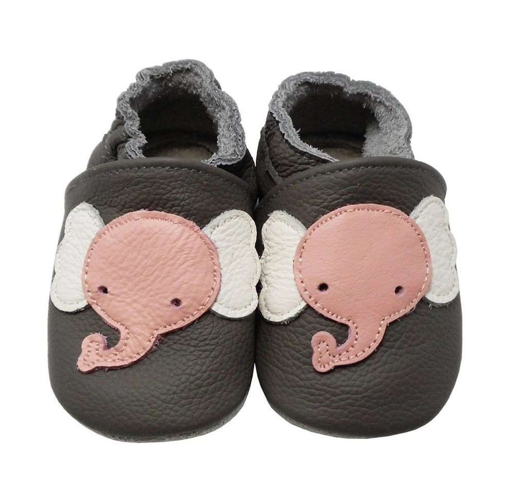 Yalion »Weiche Leder Lauflernschuhe Hausschuhe Lederpuschen Elefant Grau 100% Leder« Krabbelschuh