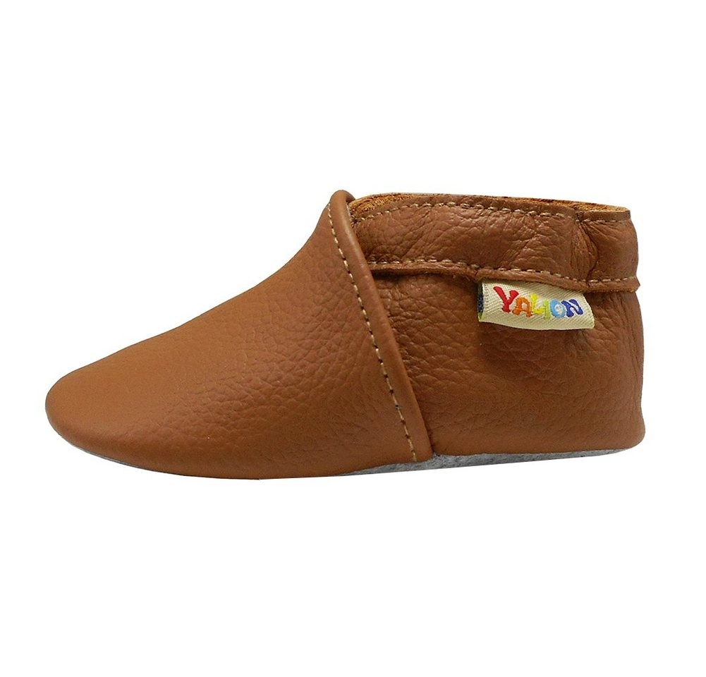 Yalion »Weiche Leder Lauflernschuhe Hausschuhe Lederpuschen Braun 100% Leder« Krabbelschuh